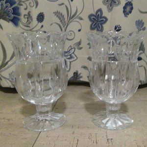 DePlomb/DePlomo heavy lead crystal candle holders, pineapple vase - one pair